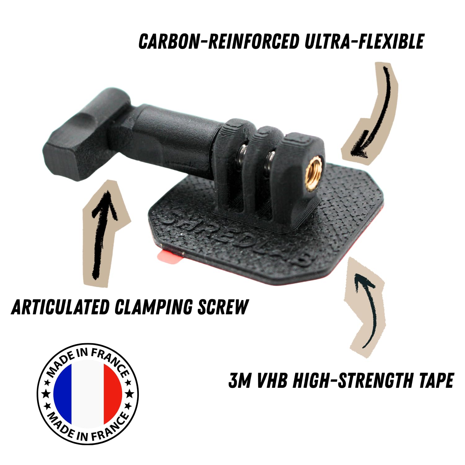 ShredMount Support GoPro Flexible Ultra-Fin & Léger – Fixation 3M Extrême – Support Universel Caméra Action pour Casque Moto, Motocross, Vélo, Ski, VTT, Sports Extrêmes