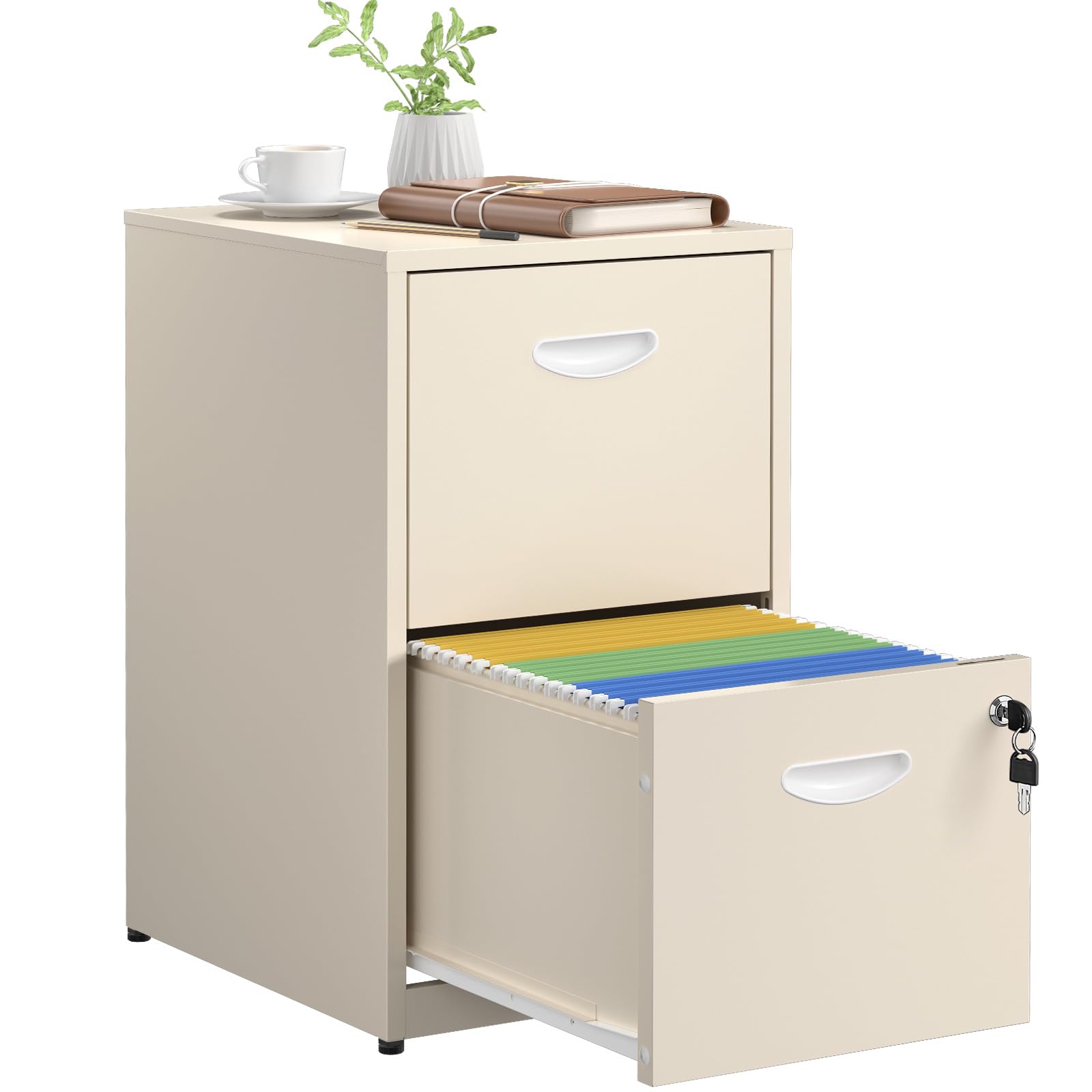 SteeLoong 2 Drawer File Cabinet with Lock,Metal File Cabinets for Home Office,Two Drawers Cream Filing Cabinets for Home Office, Office File Cabinets
