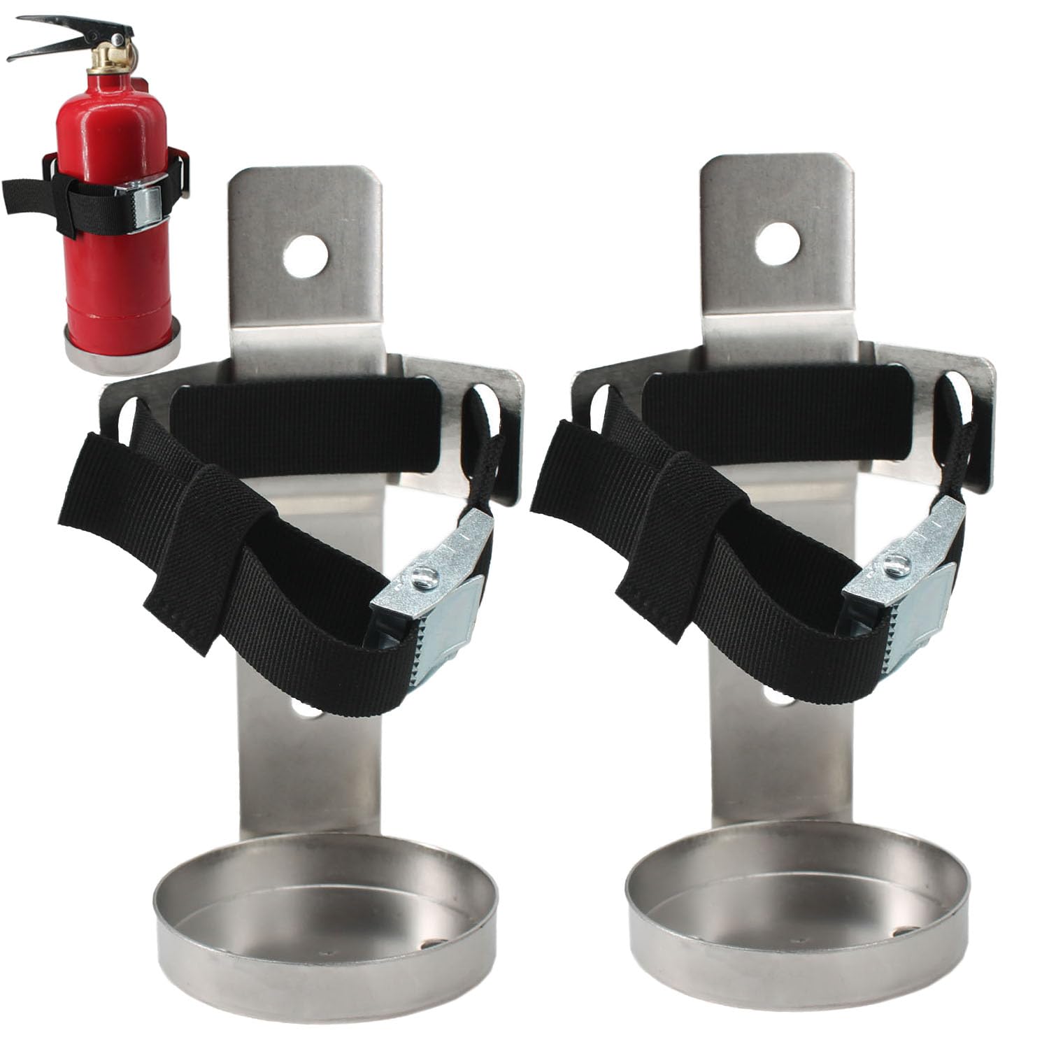 Soporte para extintor de incendios, soporte montado en la pared, compatible con extintores de 2.5 libras, acero inoxidable (2 piezas)