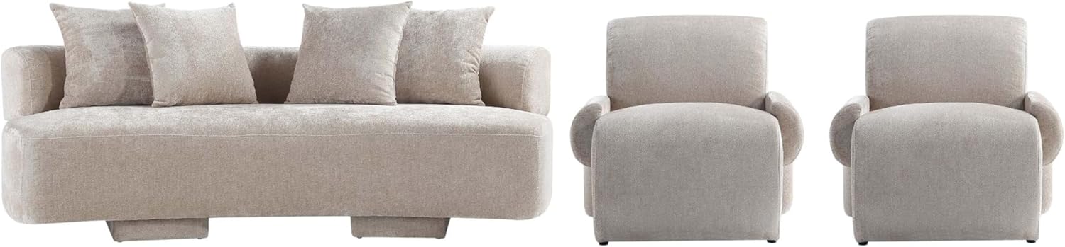 Manhattan Comfort Verandah 3-Piece Living Room Set, 90" Modern Sofa and 2 Accent Chairs, Upholstered in Chenille Fabric, Throw Pillows Included, Fully Assembled Couches, Beige