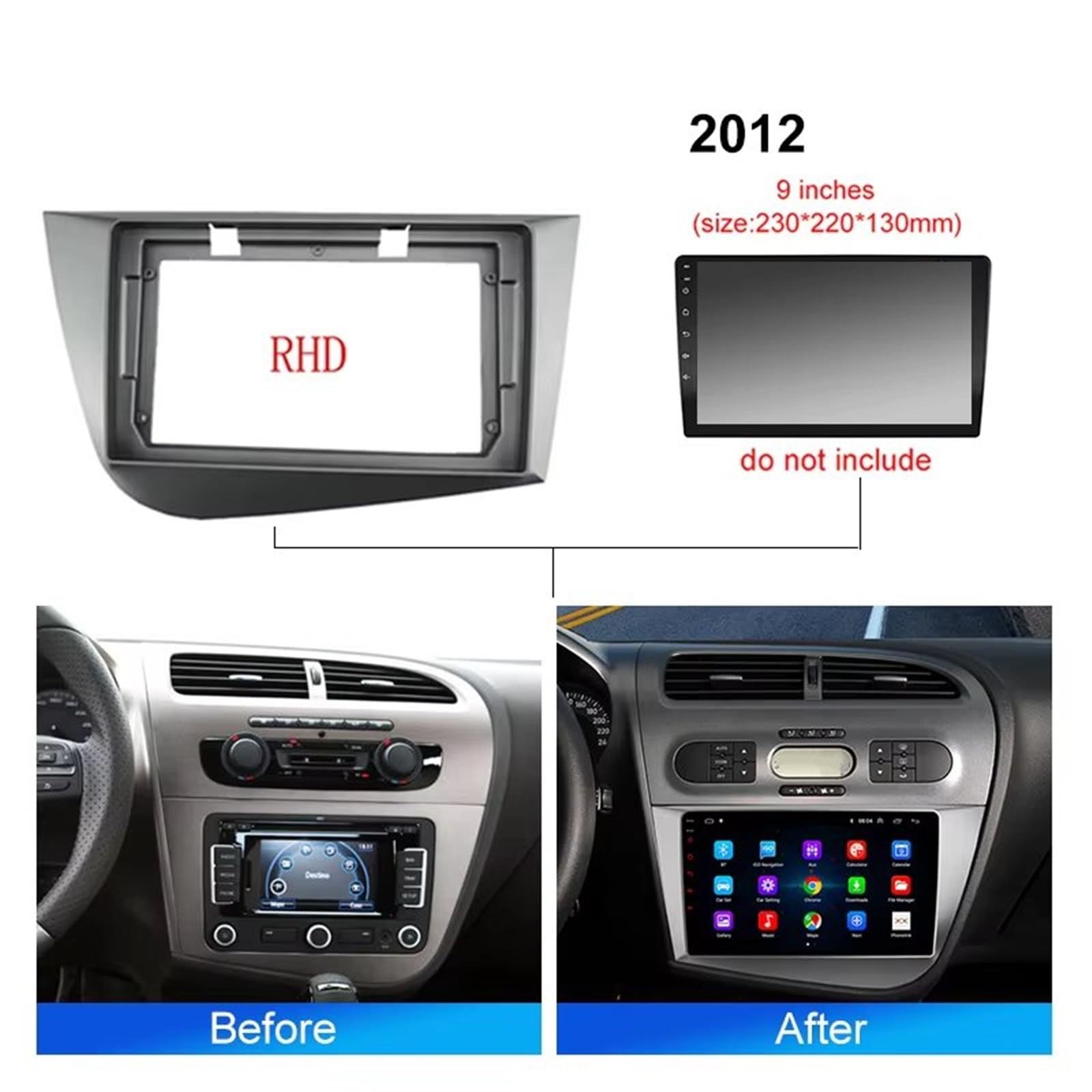 Panel Embellecedor Radio para Seat para Leon 2 MK2 2005-2012 Radio Estéreo Fascia 2Din Marco Panel Reproductor DVD Cable Adaptador Canbus Marco Radio Coche(Frame LHD)