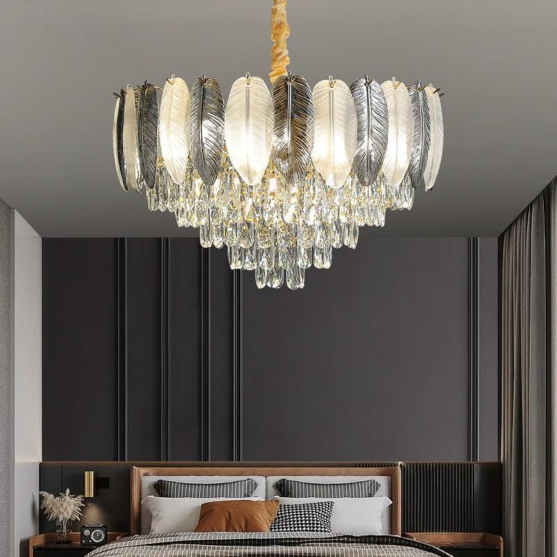 Image of Desidiya Modern Led 400mm Leaf Chandelier Lights for Ceiling, Jhumar Light for Hall, Antique Chandelier Lights for Living Room Ceiling, Home Decorative Lights, Exquisite Petals Design, Golden Finish
