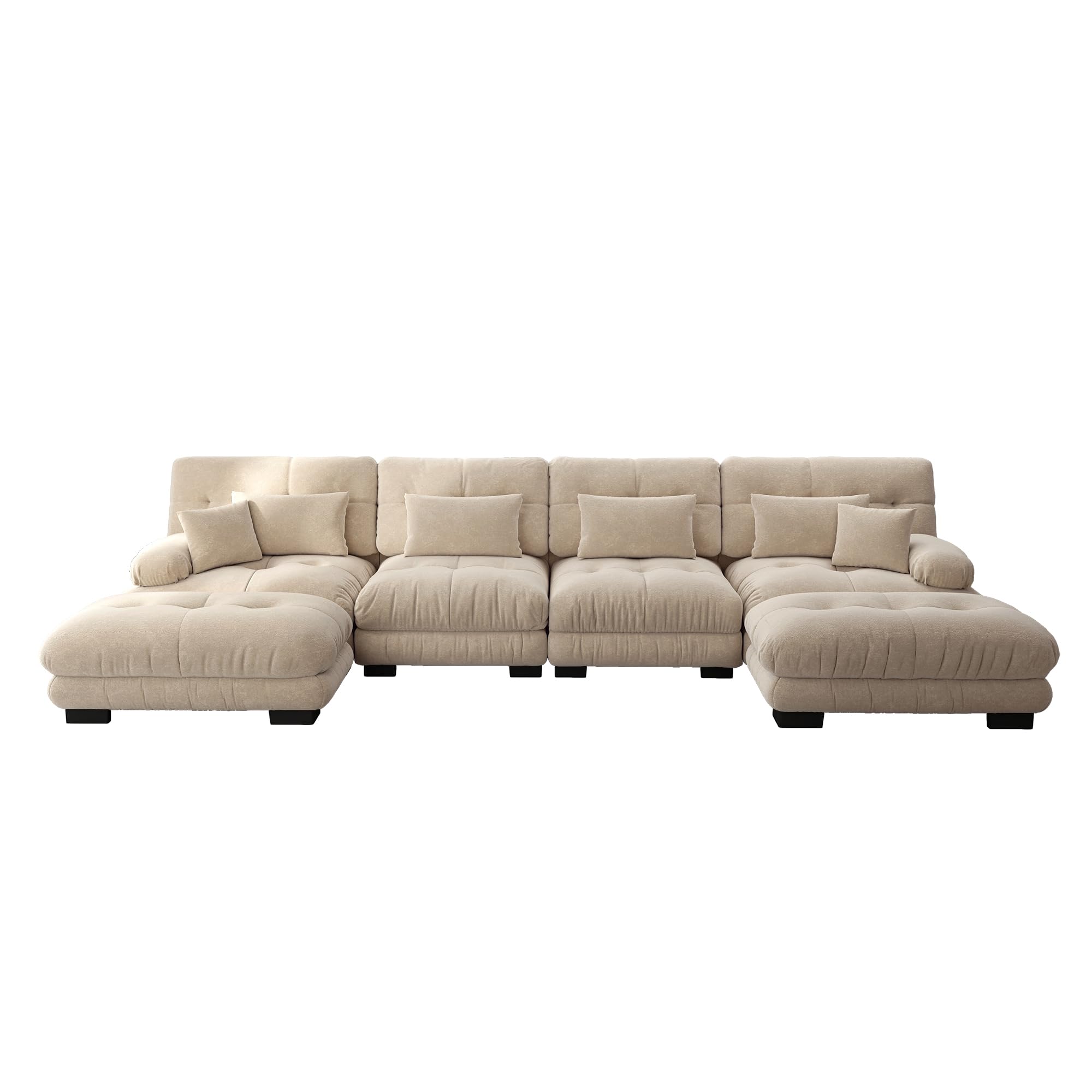 Divano angolare modulare, set divano a forma di U per soggiorno, 4 posti, comodi divani cloud con pouf mobile, combinazione fai da te, caffè leggero, ciniglia marrone chiaro