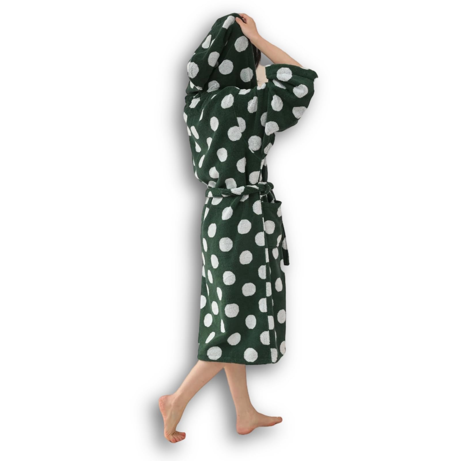 Polka Dots Hooded Bathrobe Vintage Classic Aesthetic 100 Cotton Robe Unisex Luxury Soft Ultra Absorbent Spa Bath Robe