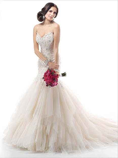 MAGGIE SOTTERO Abito da Sposa con Corpetto in Pizzo Impreziosito da  Swarovski MOD- Sahara (Taglia 44) : Amazon.it: Abbigliamento