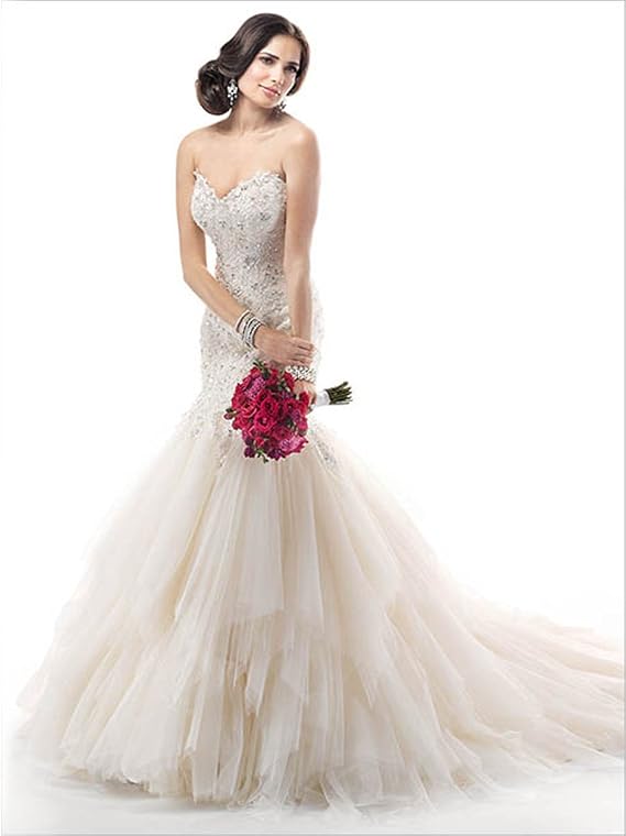 MAGGIE SOTTERO Abito da Sposa con Corpetto in Pizzo Impreziosito da  Swarovski MOD- Sahara (Taglia 44) : Amazon.it: Abbigliamento