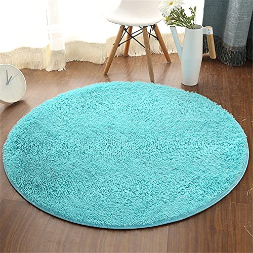 Fansu Alfombra Shaggy Grande para Salón Comedor Dormitorio, Ronda Color Sólido Pelo Largo Mullida Super Suave Interior Moderno Lavado Antideslizantes Peludas Alfombrilla (Cielo Azul,80cm)