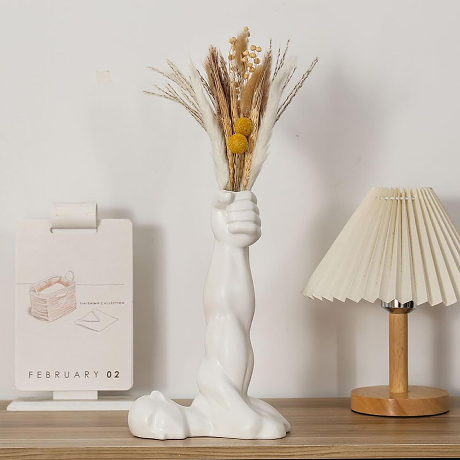 10.7 Inch Human Body Ceramic Hand Vase Man Muscle Plants Flower Container Modern Aesthetic Decorative Ceramic Vases for Home Office Decoration(1PCS-Matte White)