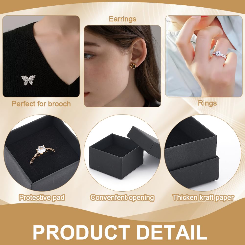 BENECREAT 80 Pcs Coffrets Cadeaux à Bijoux Noirs, Boîte à Bagues Carrée en Carton, 52x52x32 mm Boîtes à Bijoux en Papier pour Bagues Cadeaux de Mariage, Colliers, Bague et Boucles d'oreilles
