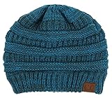 Funky Junque Women's Multicolor Beanie for Winter, Warm Chunky Cable Knit Slouchy Hat, One Size Blue/Teal