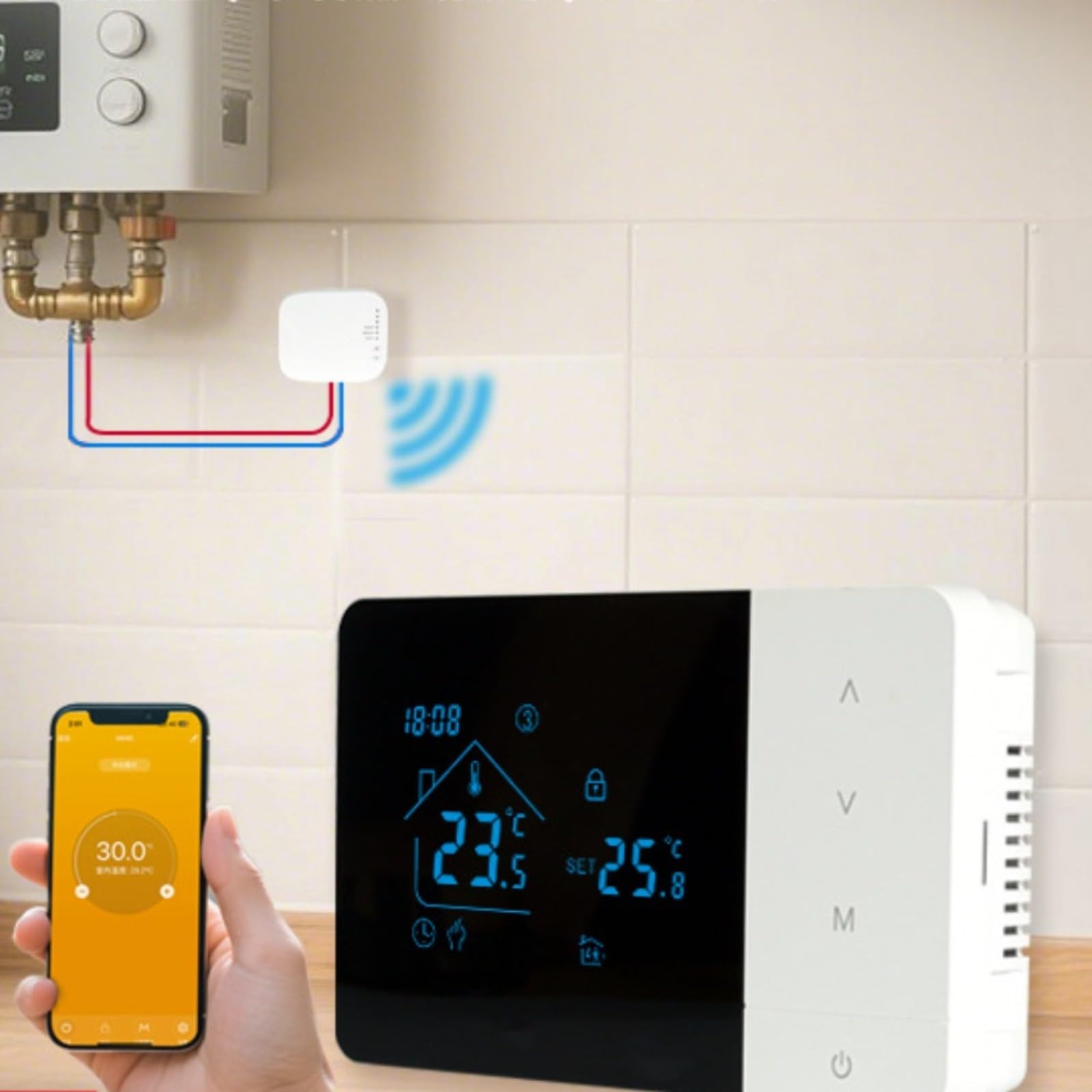 Termostato inteligente con receptor, termostato programable WiFi para caldera de gas con modos de calefacción/refrigeración (con WiFi)