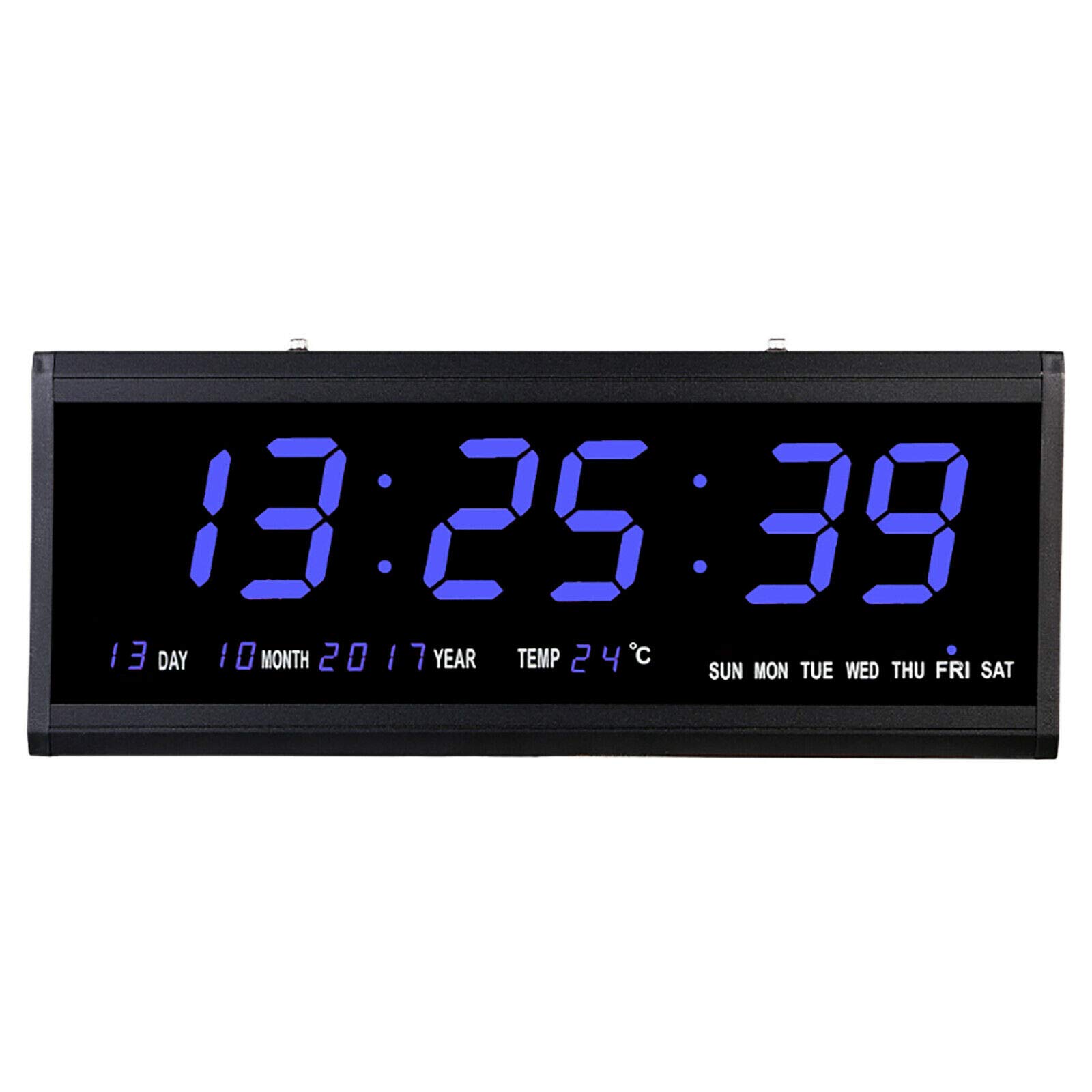 Futchoy - Grande orologio da parete digitale a LED, con temperatura, calendario, 48 x 19 x 3 cm