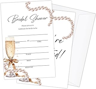 Pearl Bow Bridal Shower Bachelorette Invites, 25 PCS Kit Wedding Invitation Bridal Shower Invitations with Envelopes For New Couples, Mr And Mrs, Newlyweds-06