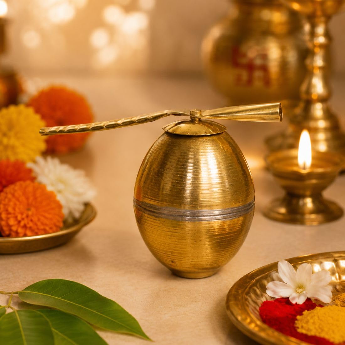 MAYAPURI Puja Nariyal/Daab/Brass Coconut for Pooja (Golden), Standard Size (Pack of 1)-image-33