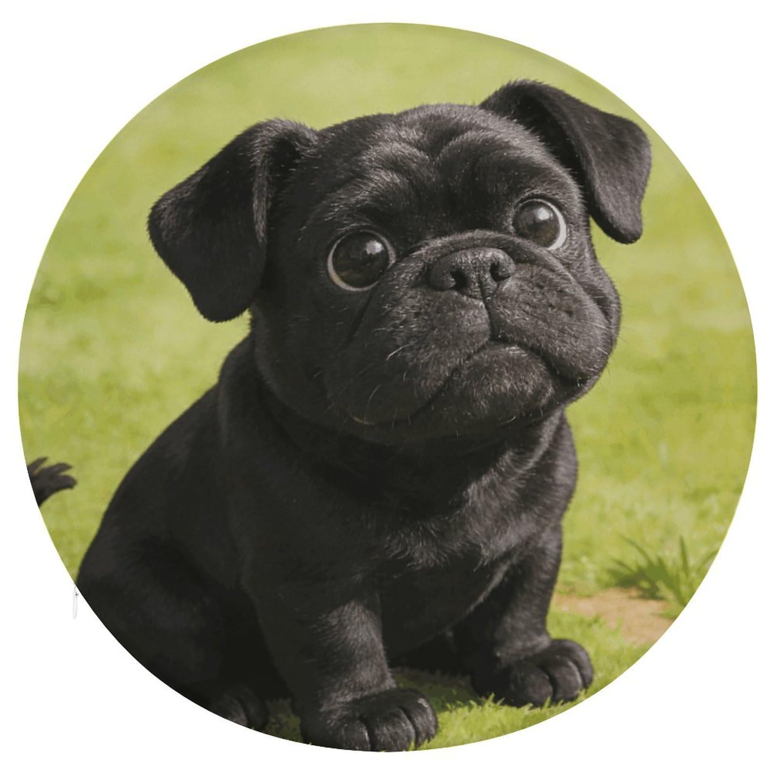 Cojín redondo de bulldog negro para sillas de cocina, asiento mullido portátil de 39 cm