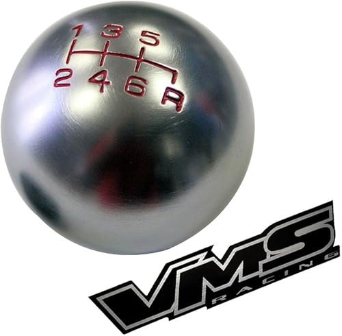 VMS RACING Pomo de palanca de cambios redondo de 6 velocidades con rosca de 0.394 x 0.059 in en aluminio redondo gris gris plateado compatible con