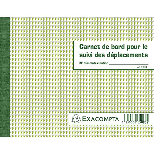 Exacompta - Réf. 5090E - 1 carnet de bord pour le suivi des déplacements - 64 pages - permet de consigner l'identité du conducteur, la date, l'heure de départ et d'arrivée - format 148 x 190 mm -