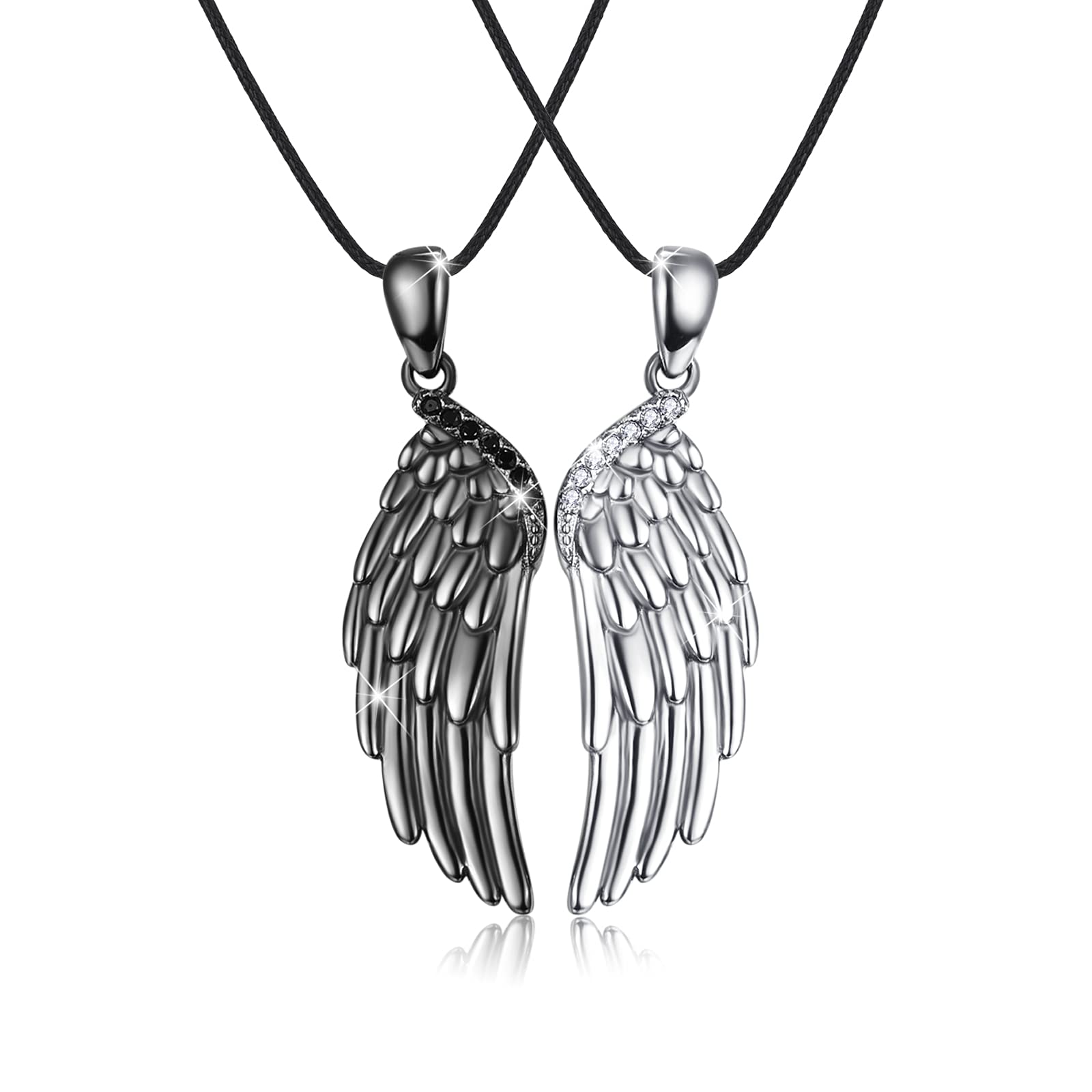 OHAYOO Angel Wings Matching Necklace for Couples 925 Sterling Silver Dragon Phoenix Couple Necklace for Him and Her