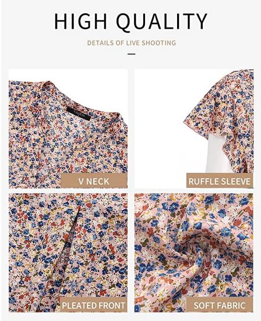 VALOLIA Women's Chiffon Blouse Ruffle V Neck Short Sleeve Summer Shirt Tops - Image 3