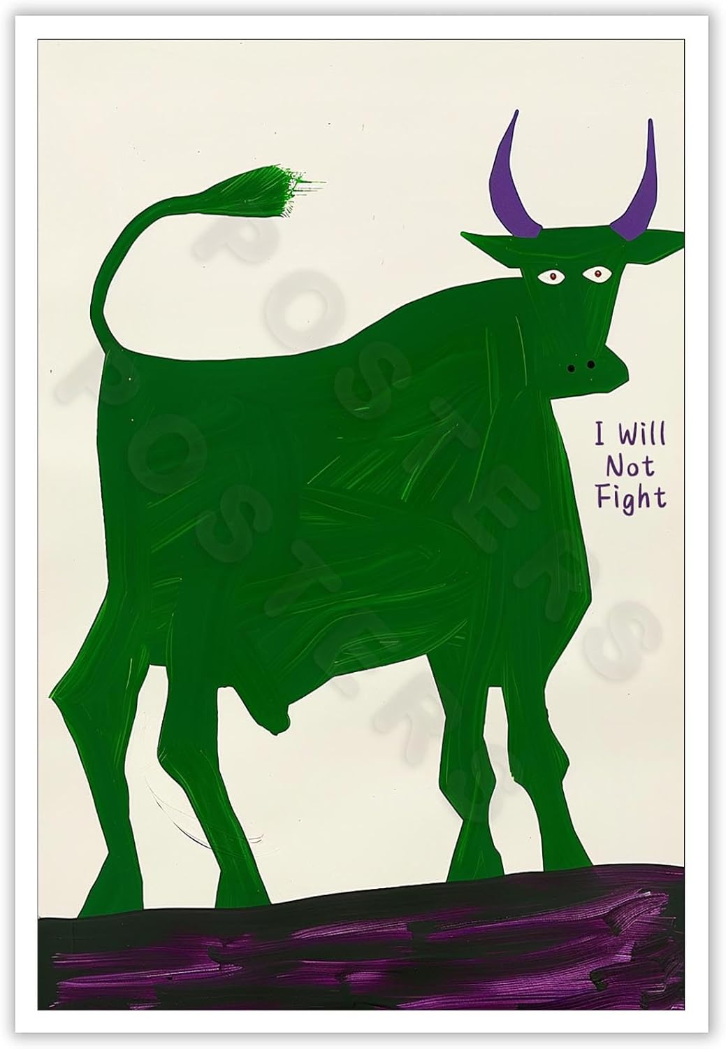 LYNFBDR Trendy Wall Art Green Cow Poster Abstract Funny