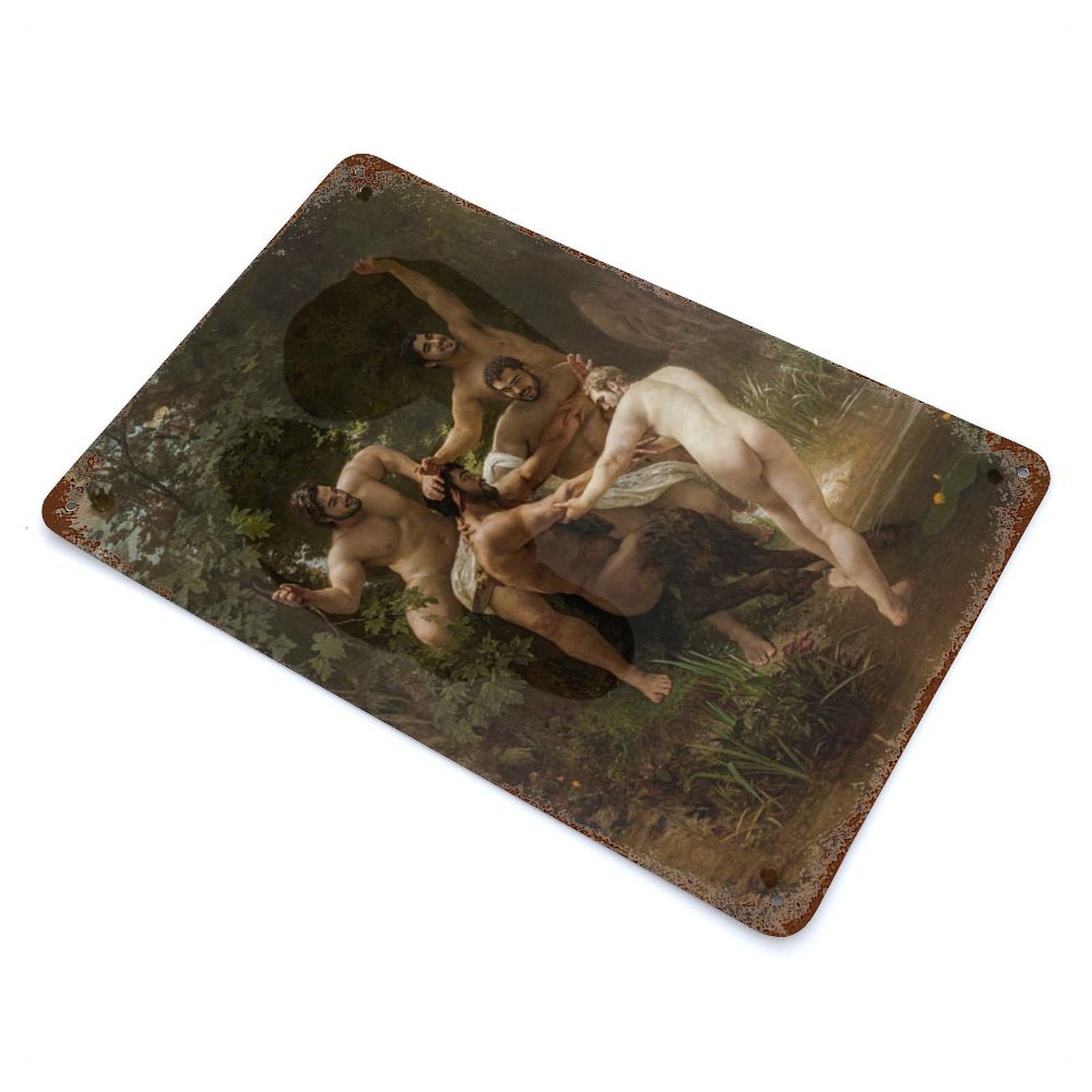 Nymphs And Satyr Vintage Metal Tin Sign 11.8"x7.9", Farmhouse Wall Decor for Living Room, Hallway And Home Decor