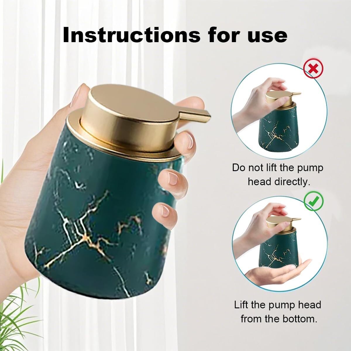 Set di accessori da bagno in ceramica con motivi vegetali, accessori con dispenser di sapone, piatto, bicchiere, decorazione per la casa, decorazione costiera (set da 4 pezzi, verde)