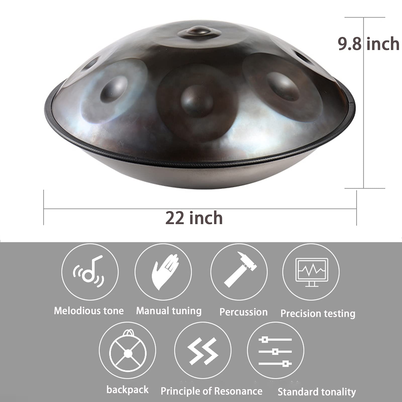 Bęben ręczny w D-moll Handpan 9 notatek 22-calowy stalowy bęben ręczny z miękką torbą ręczną do muzyki i uzdrawiania dźwiękiem Religia Joga Zen Tea.