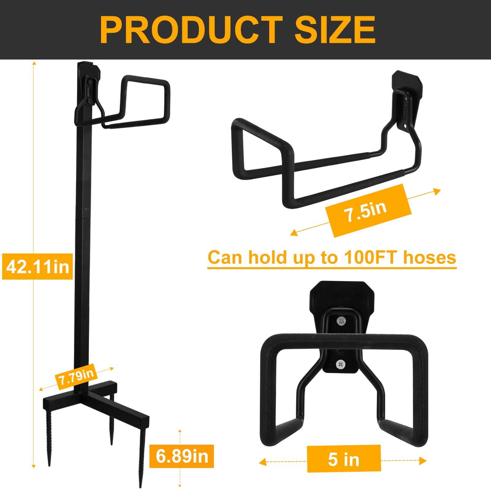 Whaleme Garden Hose Holder - Hose Hanger Freestanding Water Hose Holder Heavy Duty Garden Hose Storage Metal Hose Stand Hose Rack Detachable Water Hose Holders for Outside Yard Lawn