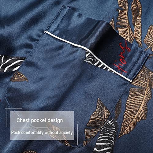 CYGE Mens Silk Satin Pajamas Long Sleeve Printing Loungewear 2-Piece Sleepwear Button-Down Pj Set M-4XL4