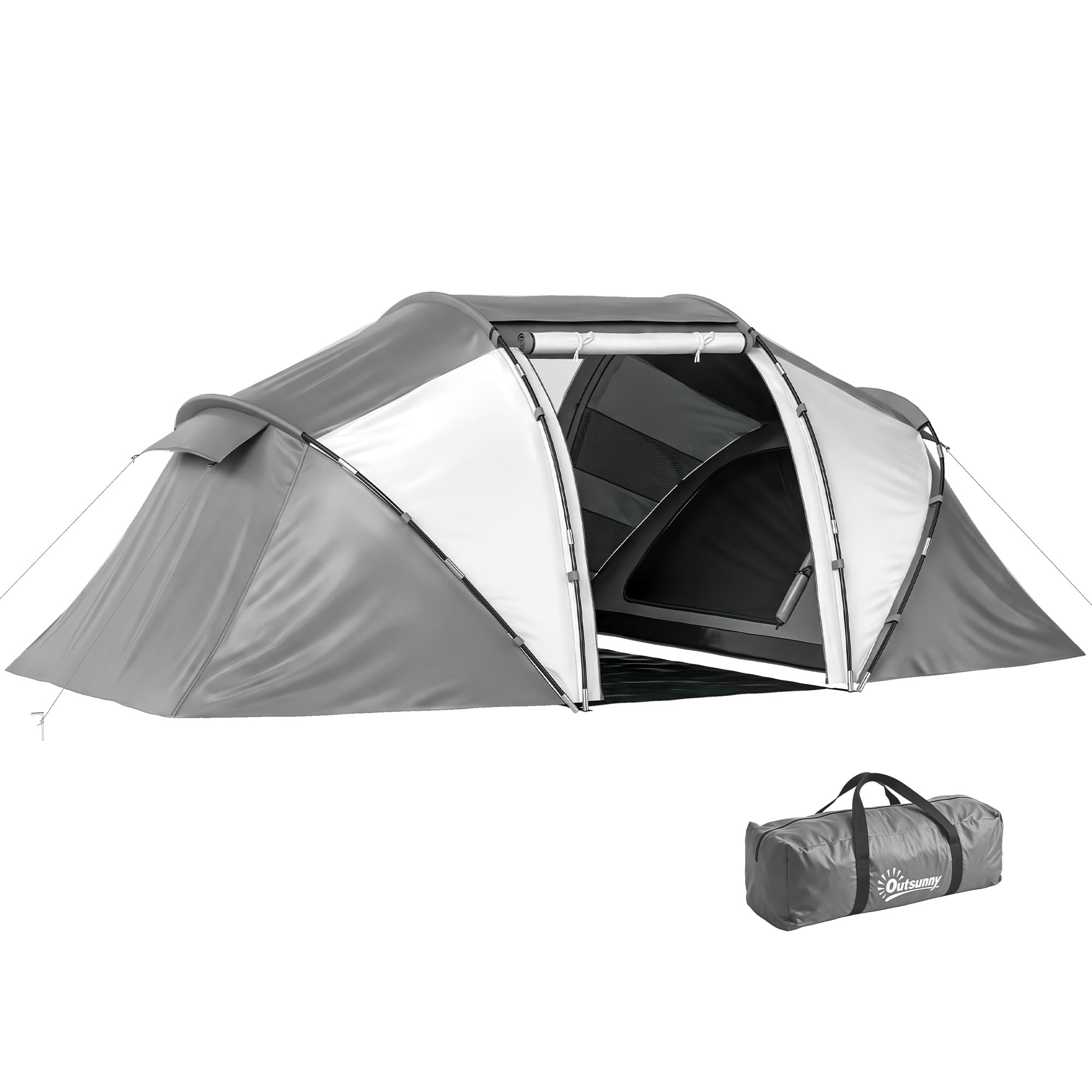 Outsunny 4 Man Camping Tent, UV Protection Tunnel Tent with 2 Bedrooms and Living Area, Large Hiking Sun Shelter, 430 x 240 x 170 cm, Charcoal Grey and White