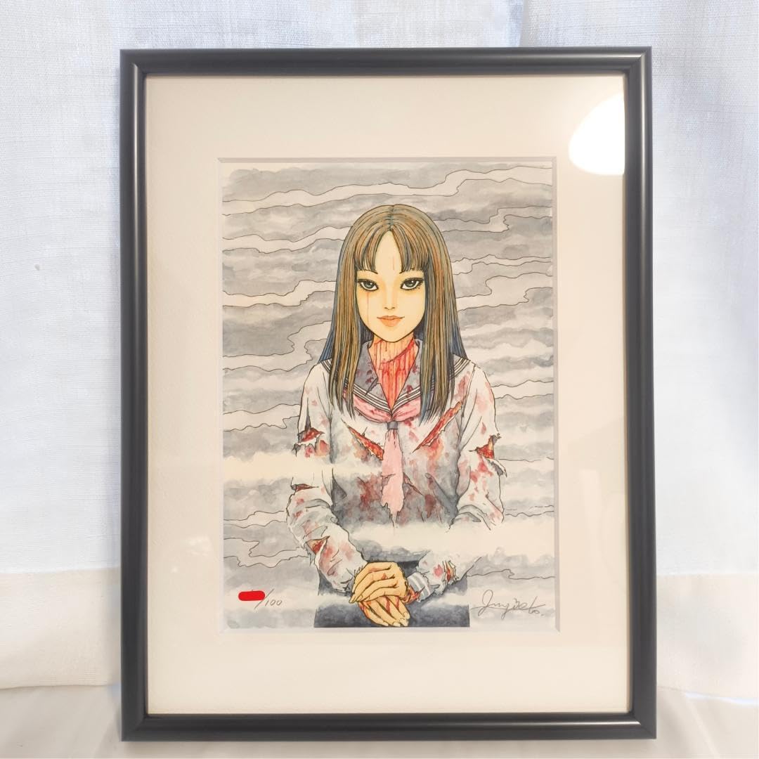 伊藤潤二　額付き複製原画　富江　100枚限定　正規品　直筆サイン入り 伊藤潤二 額付き複製原画 富江 100枚限定 正規品 直筆サイン入り
