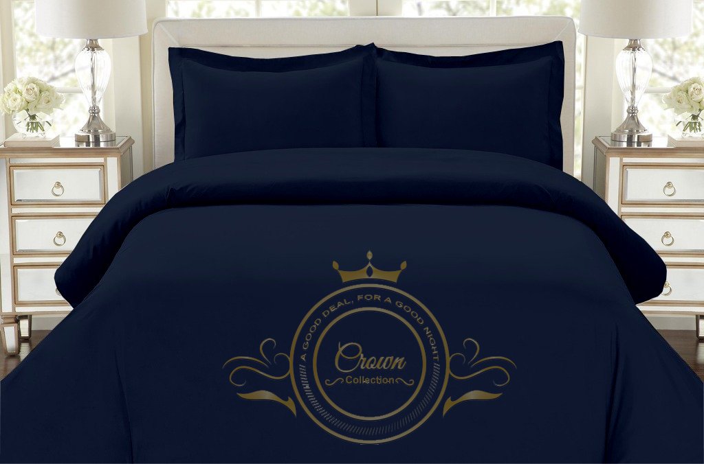 Housse de couette 100% coton égyptien 350 fils bleu marine lit double