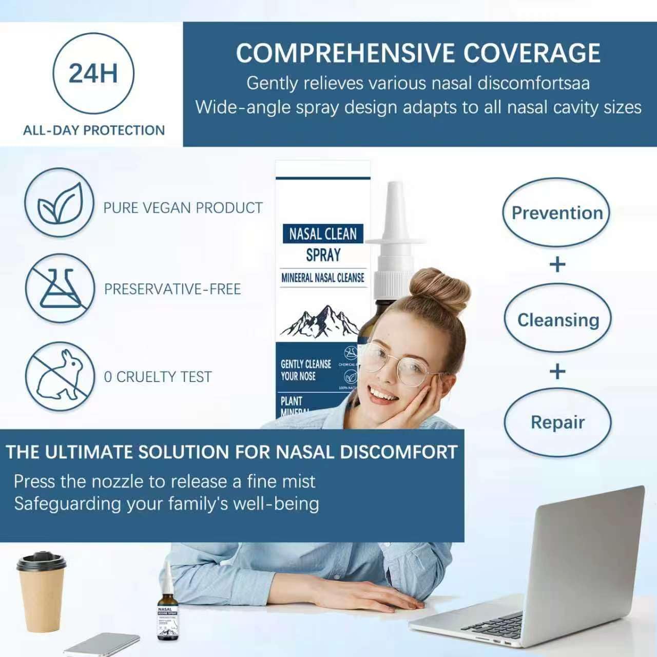 Iodine Nasal Spray - Natural, Drip-Free, Clear Nasal Spray, All-Natural, Steroid-Free, Unisex, Relieves Nasal Discomfort, Cleanses, Moisturizes and Nourishes, 60ml/2.03 Fl Oz (2pc)