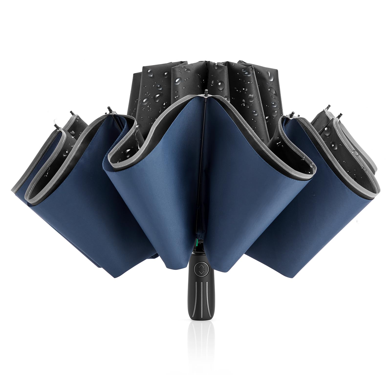 G4Free 54 Inch Large Double Layer Inverted Umbrella, 12 Ribs Compact Windproof Automatic Folding Reverse Umbrella with Reflective Strip for rain