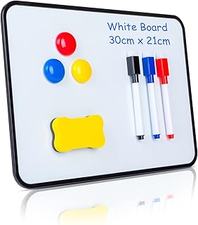 XFZY Dry Erase Whiteboard, A4 Double Sided White Board with Dry Erase Pens,Magnets and Eraser for Children or School, Home, Office Use (30 X 21cm, Black)