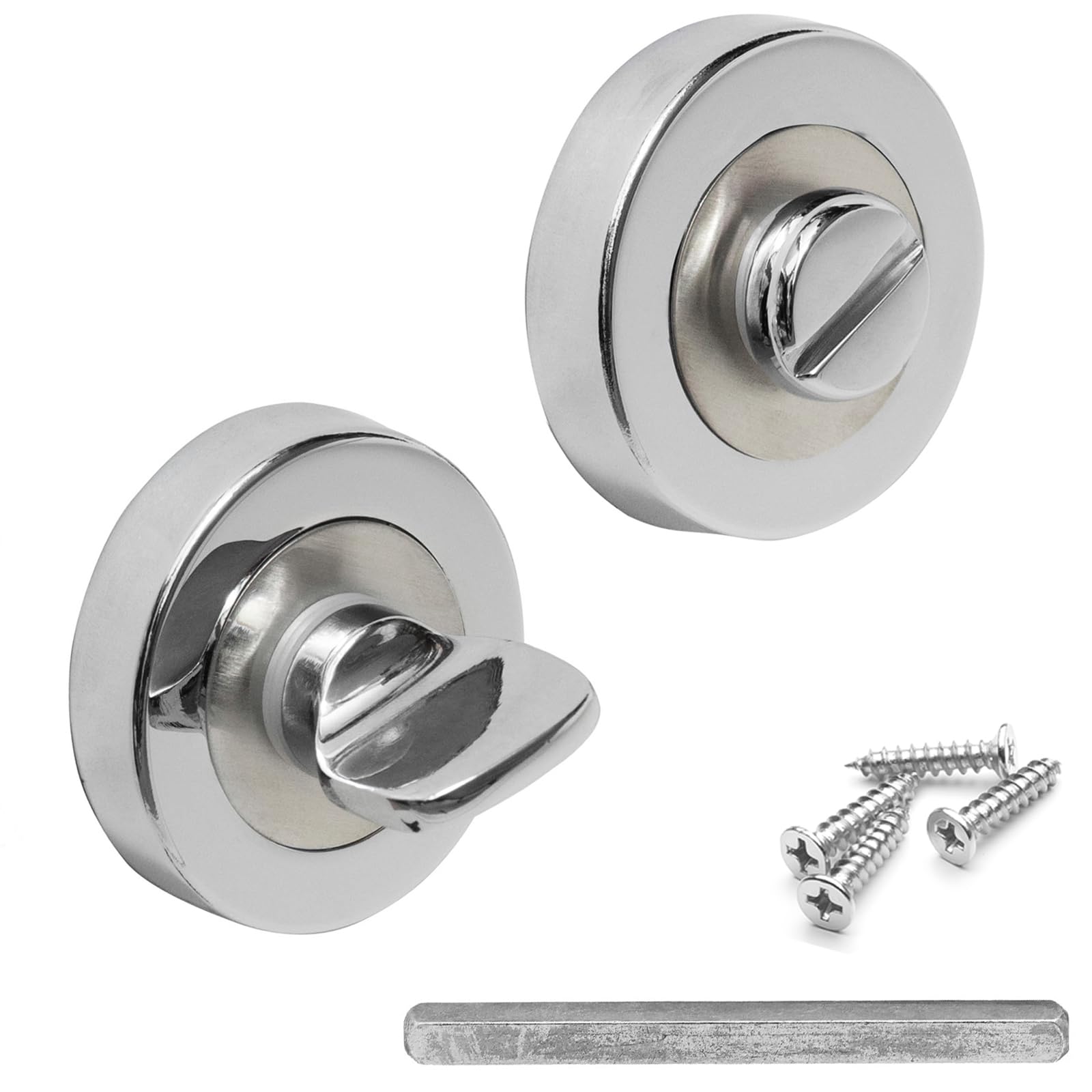 Decoranddecor Round Turn and Release Set for Bathroom Lock 54mm - Toilet Door Thumb Twist (Chrome/Brushed Nickel)