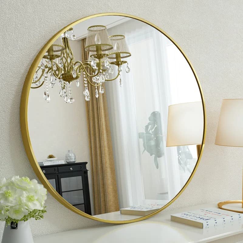 Image of RIZIK STORE Iron Metal Decorative Round Wall Mirror with Hook - HD Clear Glass, Wall Mounted for Bedroom, Living Room, Wash Basin, Vanity, Makeup & Bathroom