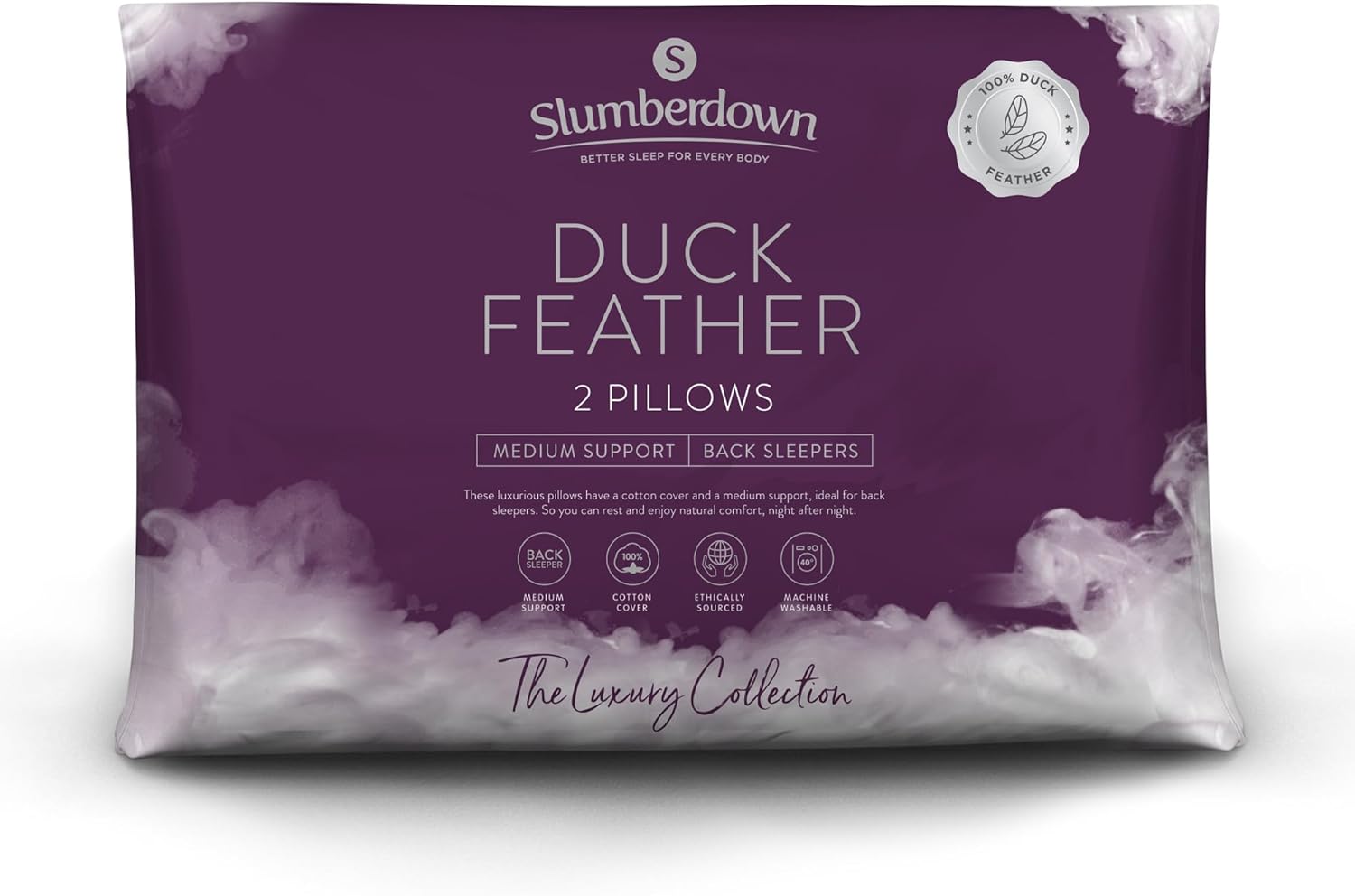 Slumberdown Duck Feather Pillows 2 Pack Hotel Quality Made in the UK