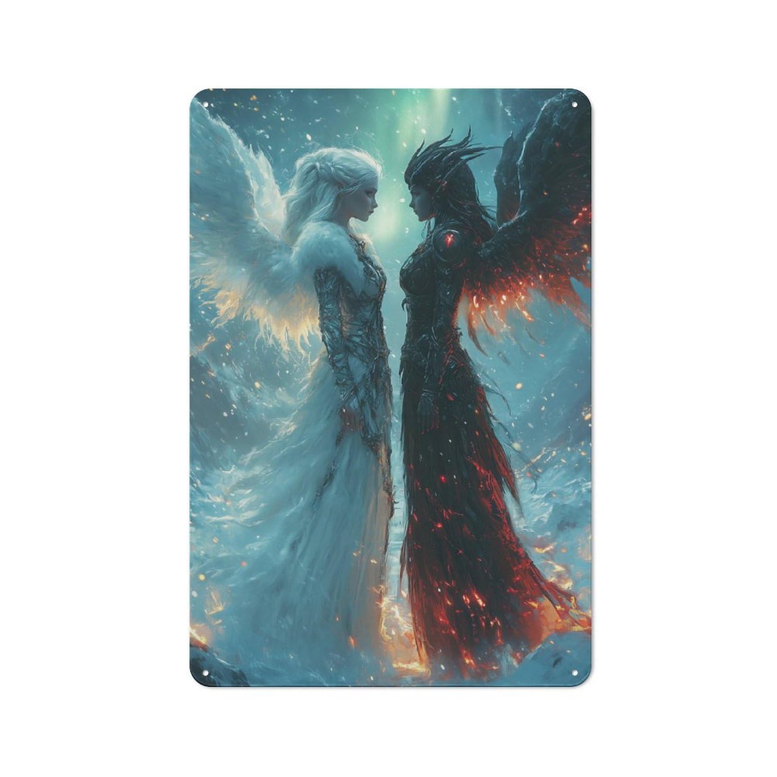 Junmoney Angel Vs Demon Printed Metal Sign 30X20cm For Café Or Restaurant, For Hospitality Interior Collectors
