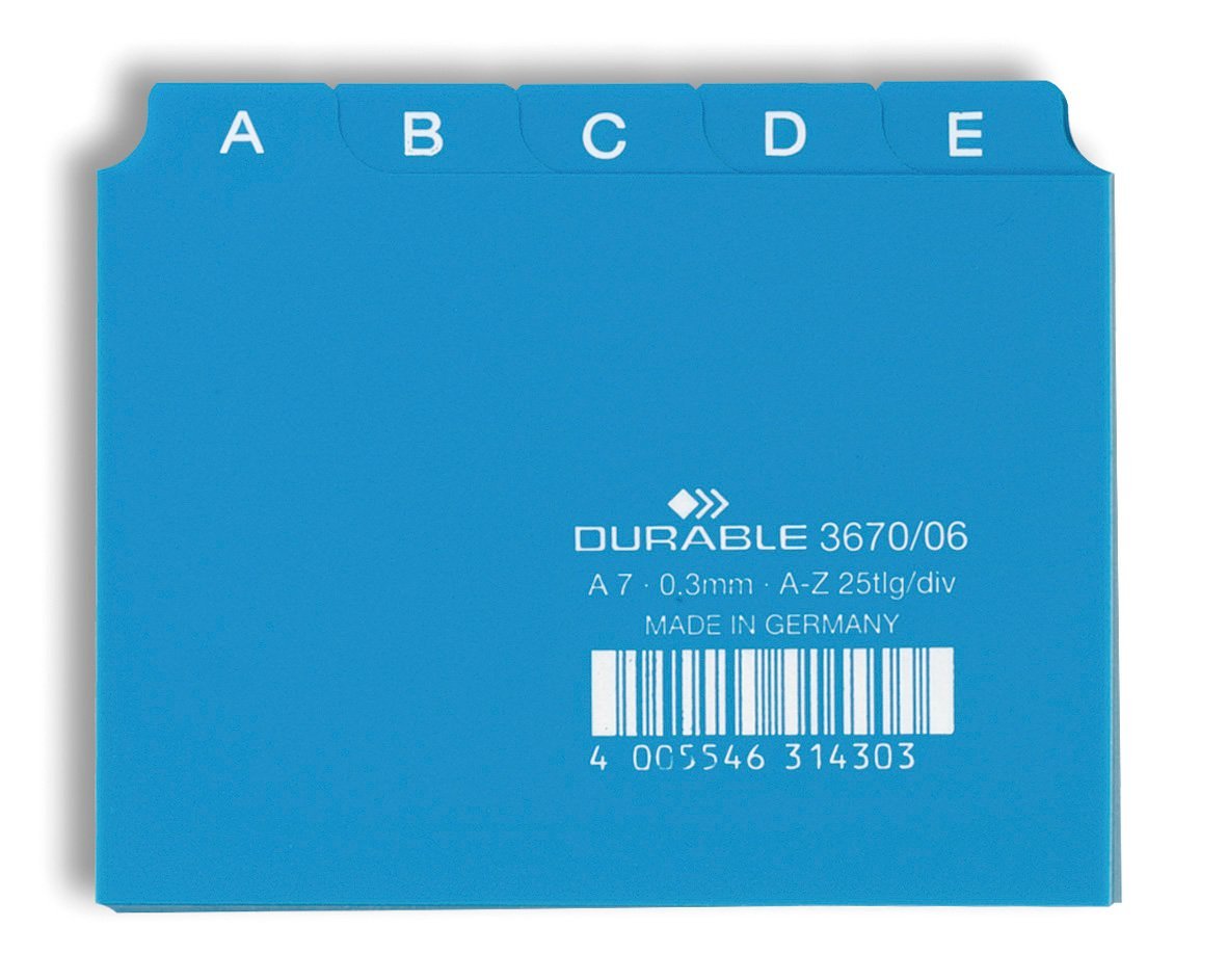 Durable A7 Index Card Set | Includes Printed A-Z Tabs | Blue | Made of Strong PVC | Perfect for Organising Documents | Pack of 1