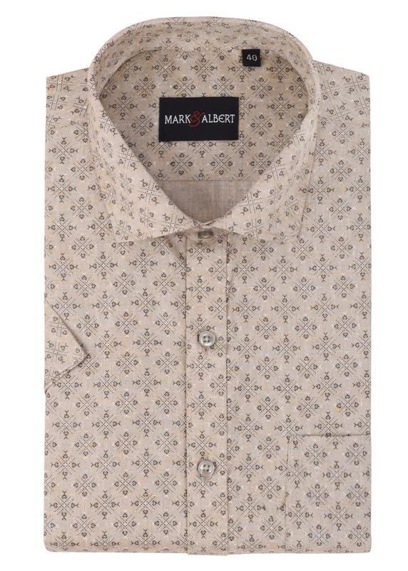 Image of Mark & Albert Men's Half Sleeve Cotton Linen Shirt Blue