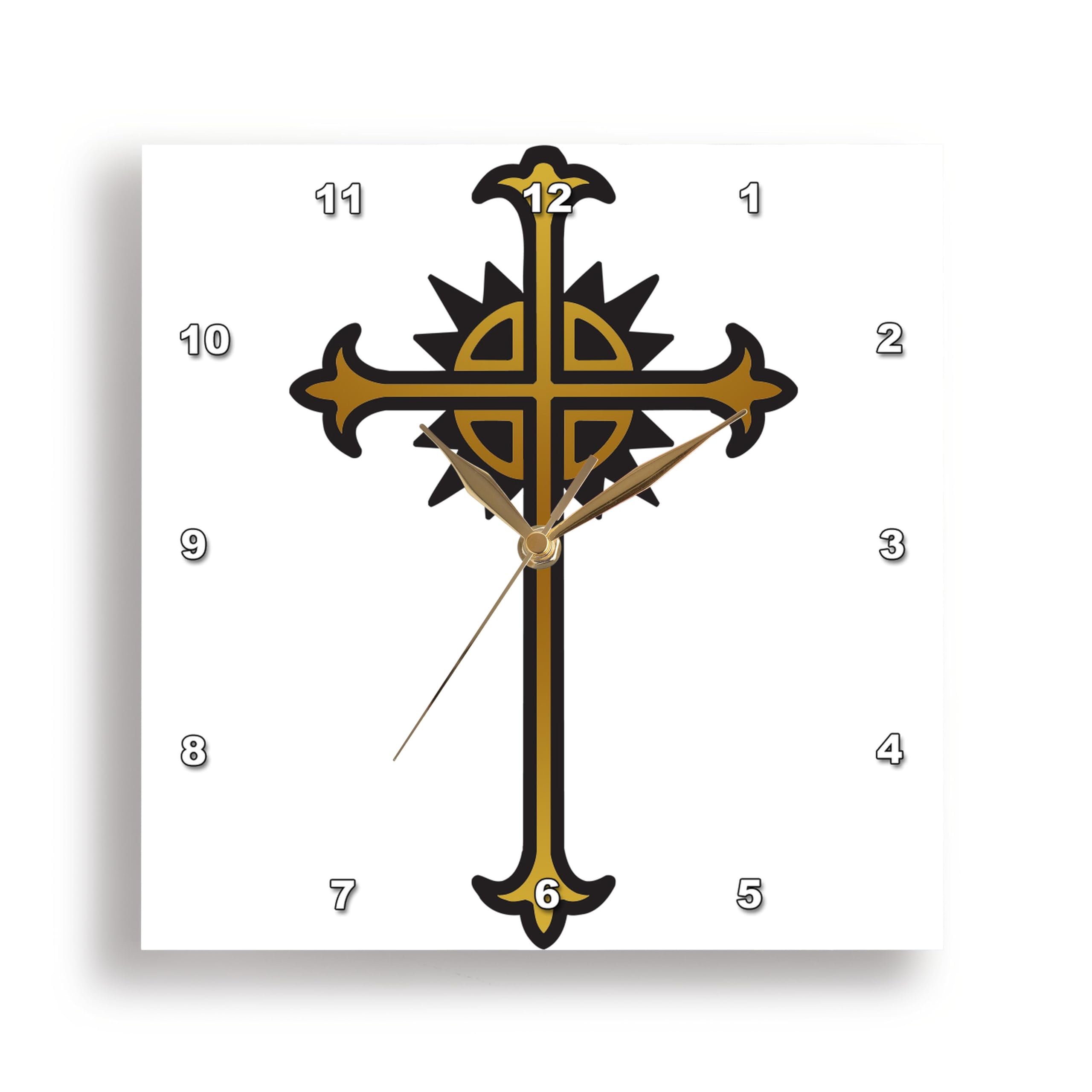 Horloge murale croix religieuse 3dRose déco salon et coin prière noir et or