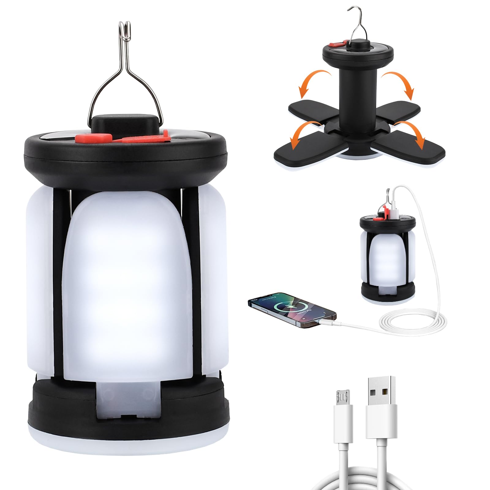 Lámpara Camping Plegable LED Recargable 6 Modos Luz 2400mAh Carga Solar USB 60 LEDs