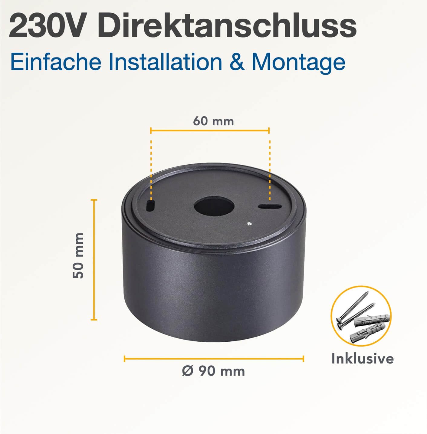 lambado LED Aufbaustrahler IP44/Deckenstrahler inkl. 230V 5W Spots dimmbar - Wasserschutz für Bad & Außen - runde Aufbauleuchte für Feuchtraum in Schwarz