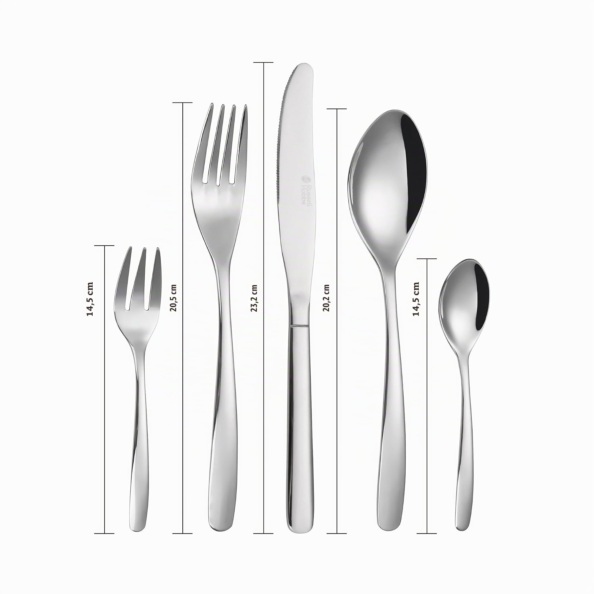 Russell Hobbs Florence Besteckset 20-teilig für 4 Personen – Tafelbesteck aus rostfreiem Edelstahl 18/0, spülmaschinenfest, Messer, Gabeln, Kuchengabeln, Esslöffel, Teelöffel