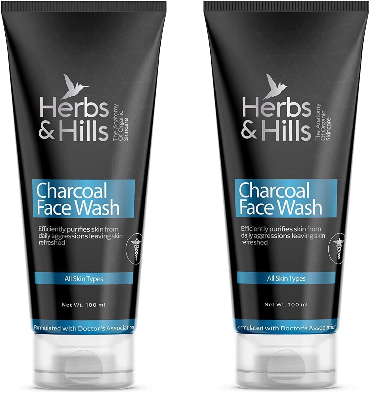 Herbs & Hills Charcoal Face Wash - 200ml, Helps to Improve Skin Appearance, Exfoliate Dirt from Skin & Revive Tired Skin - Pack of 2