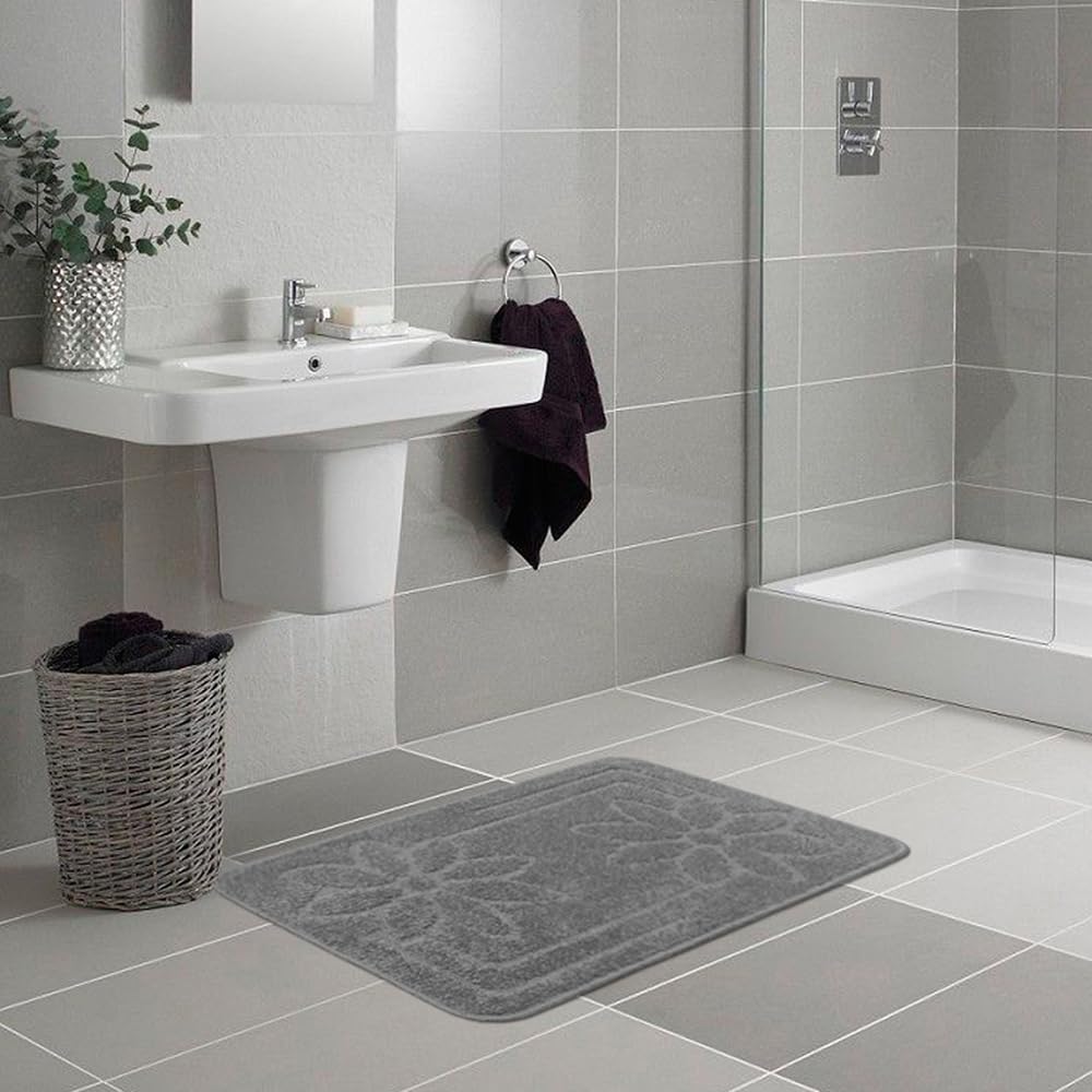 emmevi Tappeto Bagno Morbido Antiscivolo Assorbente Moderno Scendiletto Camera MOD.Moorea 6 50x110 Grigio