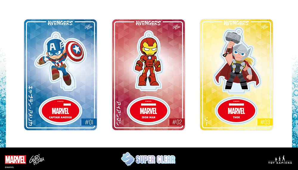 スーパークリア　マーベルブースターパック 全6種コンプリート＋未開封1個おまとめ グリヒル」アートのマーベルキャラがカード、フィギュア、キーチェーン