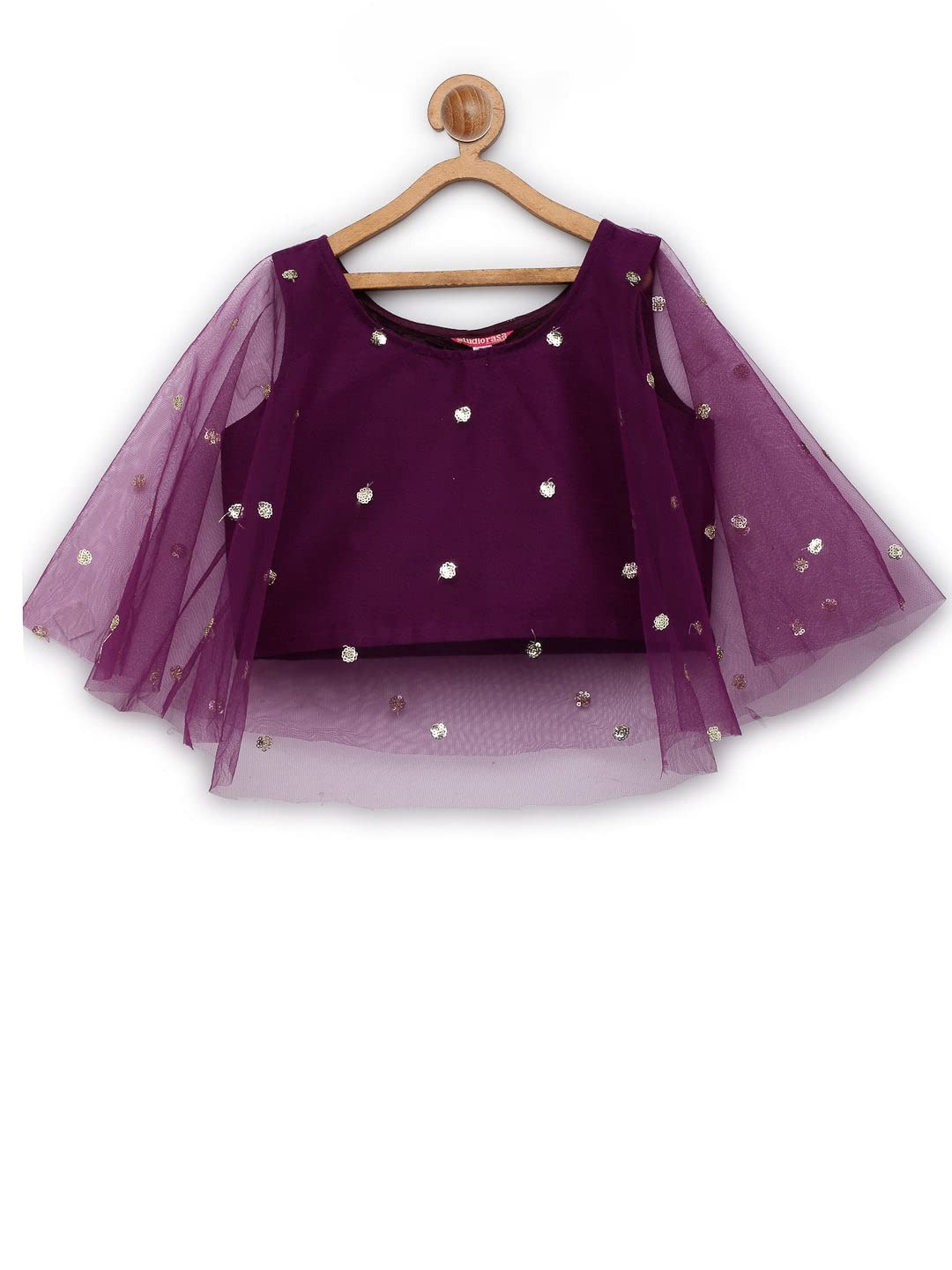 studio rasa Kids Girls Net Sequins Embroidered Cape Top for Festive Wedding (GTC12216/3-4_Purple_3-4Y) 3