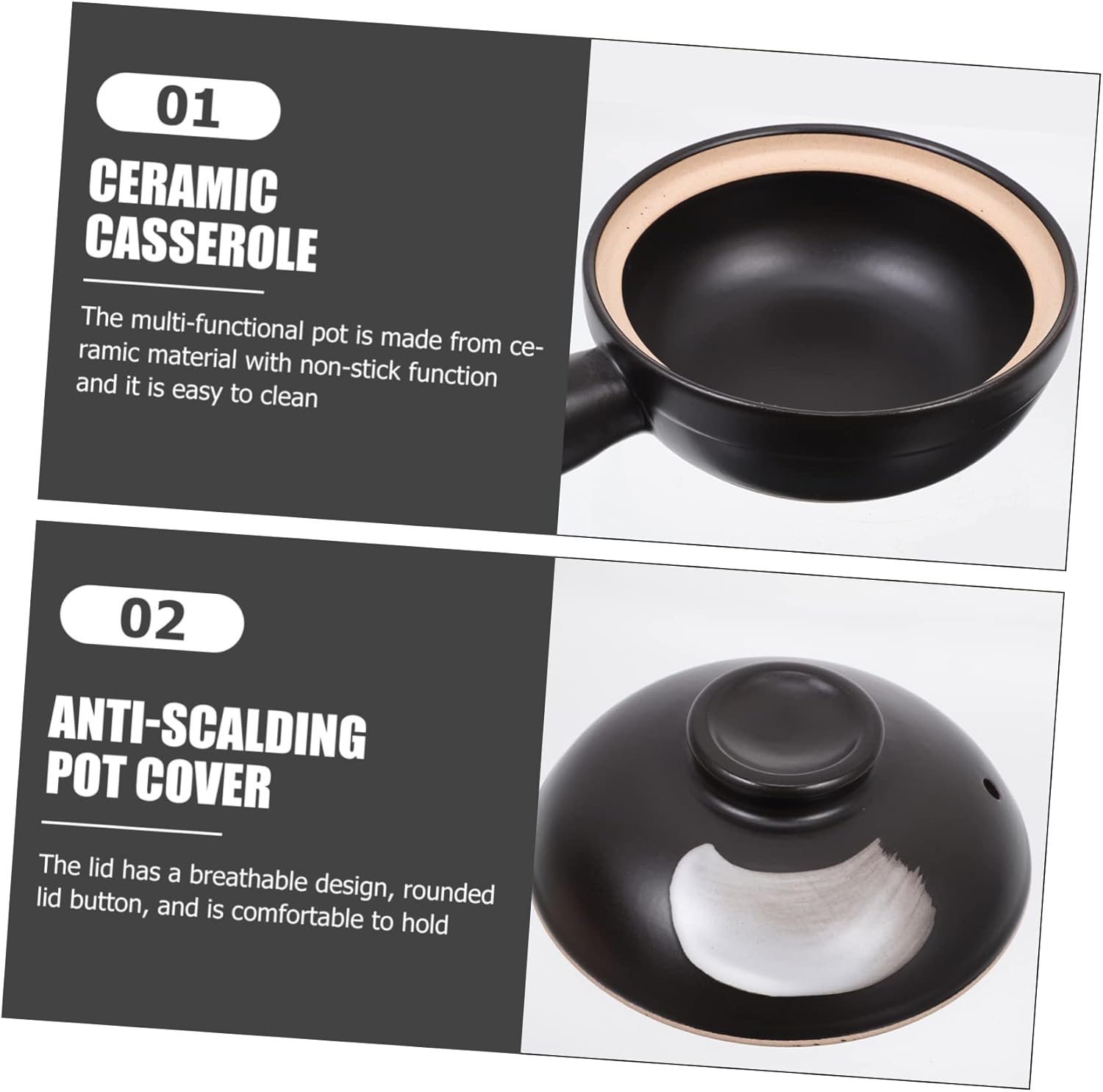 Traditional Casserole Soup Pot High-temperature Porcelain Cooking Pot Lid for Stews and Rice Dishes Easy to Clean Casserole Cookware for One Serving